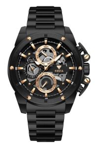 Fiesta Erkek Kol Saati | 48 mm Siyah Çelik Kasa, Siyah Çelik Kordon, Safir Cam