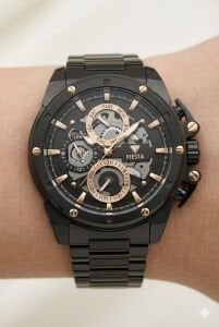 Fiesta Erkek Kol Saati | 48 mm Siyah Çelik Kasa, Siyah Çelik Kordon, Safir Cam