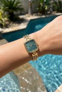 Reward Kadın Kol Saati | 22 mm Altın Renk Çelik Kasa, Yeşil Kadran, Mineral Cam, Zarif Tasarım