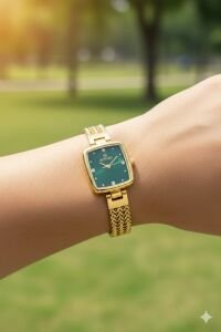 Reward Kadın Kol Saati | 22 mm Altın Renk Çelik Kasa, Yeşil Kadran, Mineral Cam, Zarif Tasarım