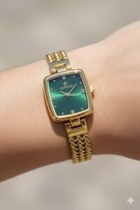 Reward Kadın Kol Saati | 22 mm Altın Renk Çelik Kasa, Yeşil Kadran, Mineral Cam, Zarif Tasarım