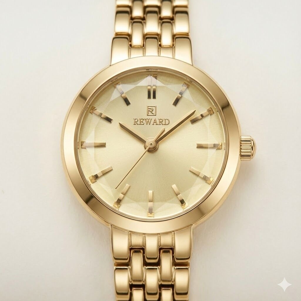Reward Kadın Kol Saati | 22 mm Altın Renk Çelik Kasa ve Kordon, Mineral Cam, Zarif Tasarım