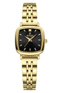 Reward Kadın Kol Saati | 24 mm Çelik Kasa, Siyah Kadran, Altın Renk Kordon, Mineral Cam