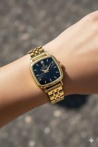 Reward Kadın Kol Saati | 24 mm Çelik Kasa, Siyah Kadran, Altın Renk Kordon, Mineral Cam