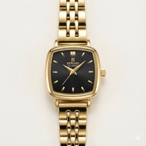 Reward Kadın Kol Saati | 24 mm Çelik Kasa, Siyah Kadran, Altın Renk Kordon, Mineral Cam