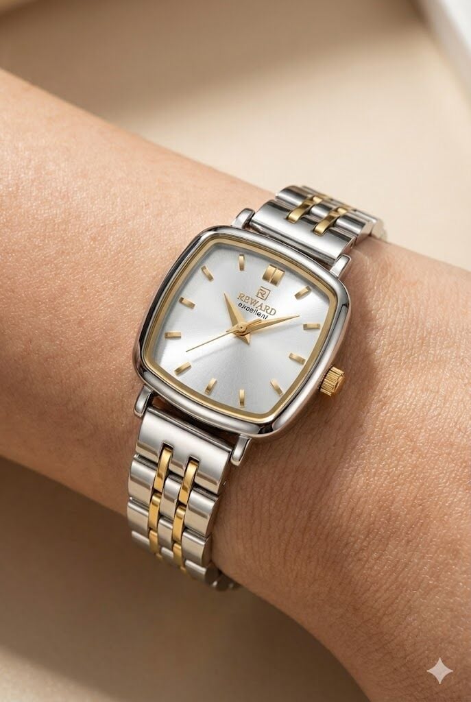 Reward Kadın Kol Saati | 24 mm Çelik Kasa, Gümüş - Altın Renk Kordon, Mineral Cam