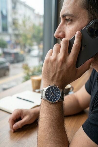 Slazenger Erkek Multifonksiyon Kol Saati | 44 mm Gümüş Çelik Kasa, Mavi Kadran, 5 ATM