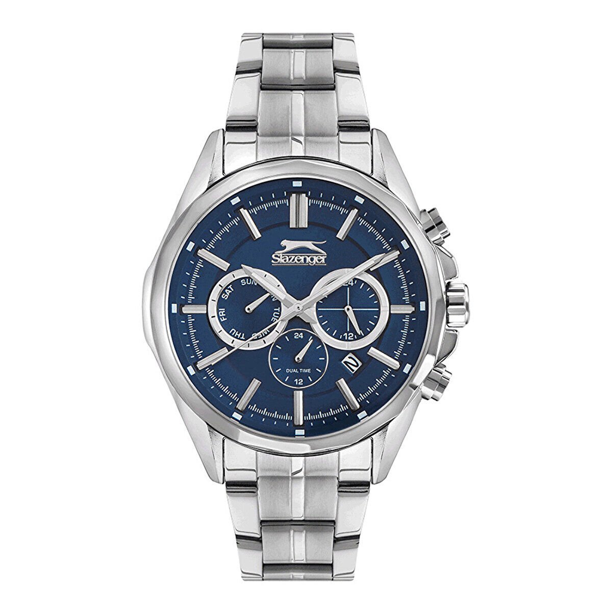 Slazenger Erkek Multifonksiyon Kol Saati | 44 mm Gümüş Çelik Kasa, Mavi Kadran, 5 ATM