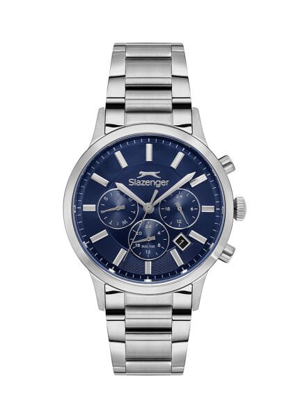Slazenger Erkek Multifonksiyon Kol Saati | 44 mm Gümüş Çelik Kasa, Mavi Kadran, 5 ATM
