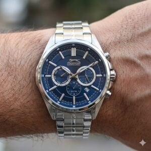 Slazenger Erkek Multifonksiyon Kol Saati | 44 mm Gümüş Çelik Kasa, Mavi Kadran, 5 ATM