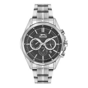 Slazenger Erkek Multifonksiyon Kol Saati 44 mm Gümüş Renk Çelik Kasa ve Kordon, Siyah Kadran