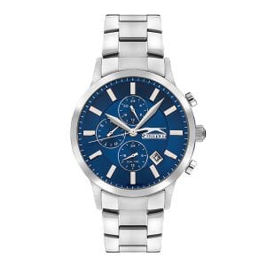 Slazenger Erkek Multifonksiyon Kol Saati 43 mm Çelik Kasa, Mavi Kadran, 5 ATM Su Geçirmez