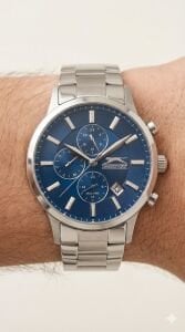 Slazenger Erkek Multifonksiyon Kol Saati 43 mm Çelik Kasa, Mavi Kadran, 5 ATM Su Geçirmez