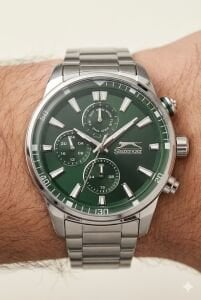 Slazenger Erkek Multifonksiyon Kol Saati |  46 mm Çelik Kasa, Yeşil Kadran, Paslanmaz Çelik