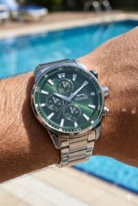 Slazenger Erkek Multifonksiyon Kol Saati |  46 mm Çelik Kasa, Yeşil Kadran, Paslanmaz Çelik