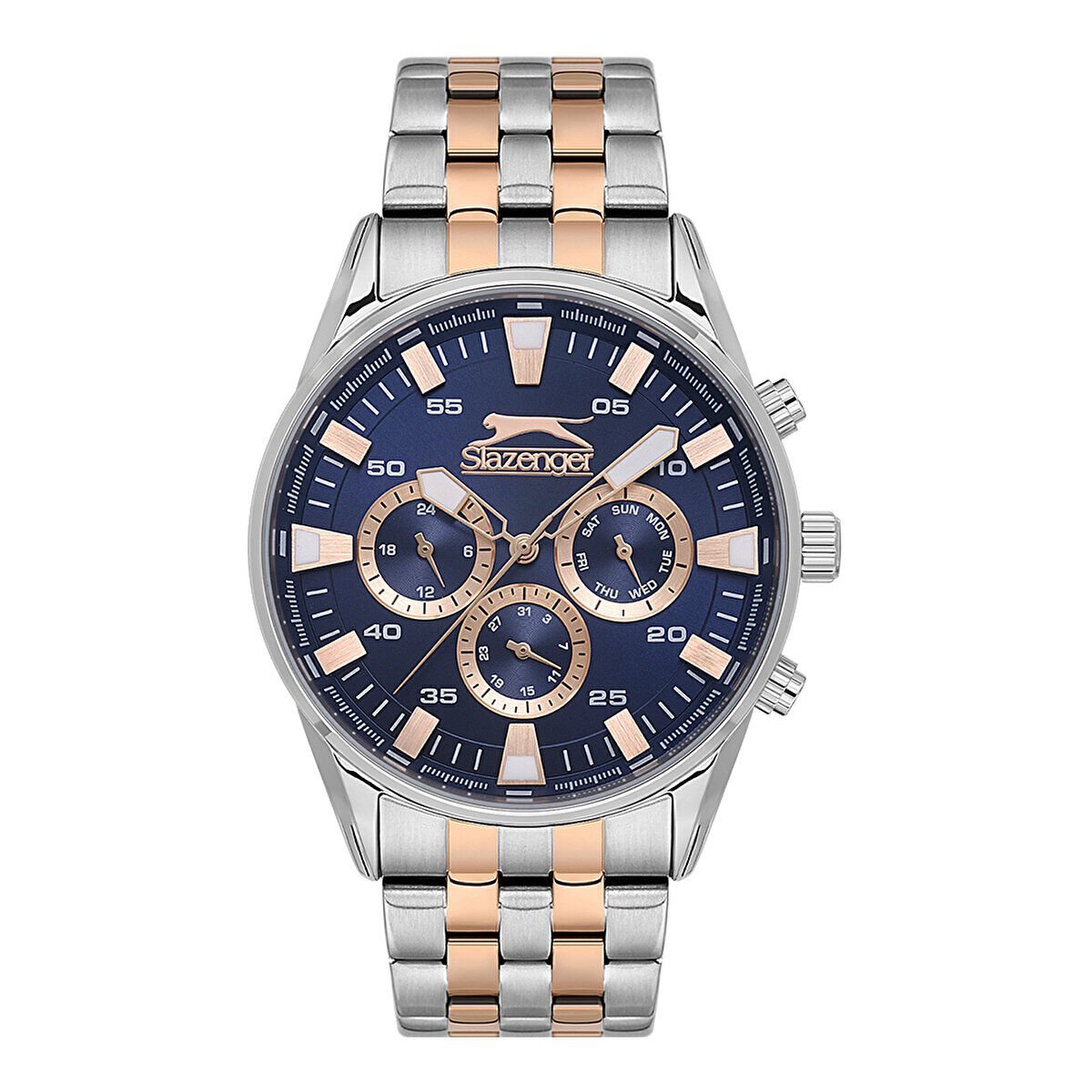 Slazenger Erkek Multifonksiyon Kol Saati | 45 mm Çelik Kasa, Rose & Gümüş Çelik Kordon