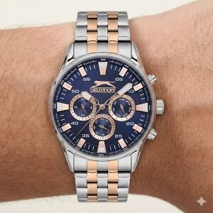 Slazenger Erkek Multifonksiyon Kol Saati | 45 mm Çelik Kasa, Rose & Gümüş Çelik Kordon