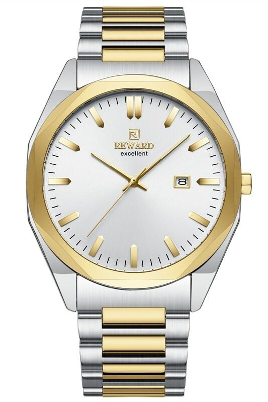 Reward Excellent Klasik Erkek Kol Saati | 42 mm Çelik Kasa, Altın & Gümüş Renk Çelik Kordon