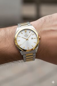 Reward Excellent Klasik Erkek Kol Saati | 42 mm Çelik Kasa, Altın & Gümüş Renk Çelik Kordon