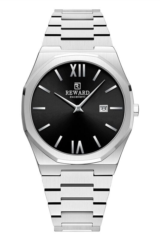 Reward Excellent Siyah Kadran Erkek Kol Saati | 42 mm Çelik Kasa, Çelik Kordon, 5ATM