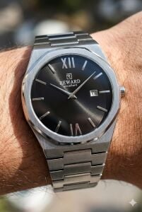 Reward Excellent Siyah Kadran Erkek Kol Saati | 42 mm Çelik Kasa, Çelik Kordon, 5ATM