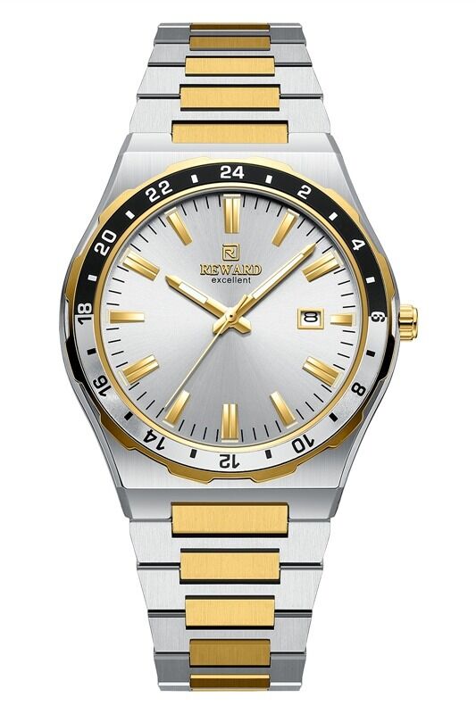 Reward Modern Erkek Kol Saati | 42 mm Çelik Kasa, Altın ve Gümüş Renk Çelik Kordon