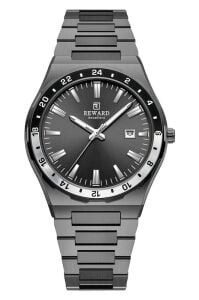 Reward Siyah Erkek Kol Saati – 42 mm Çelik Kasa, Mineral Cam, 5 ATM