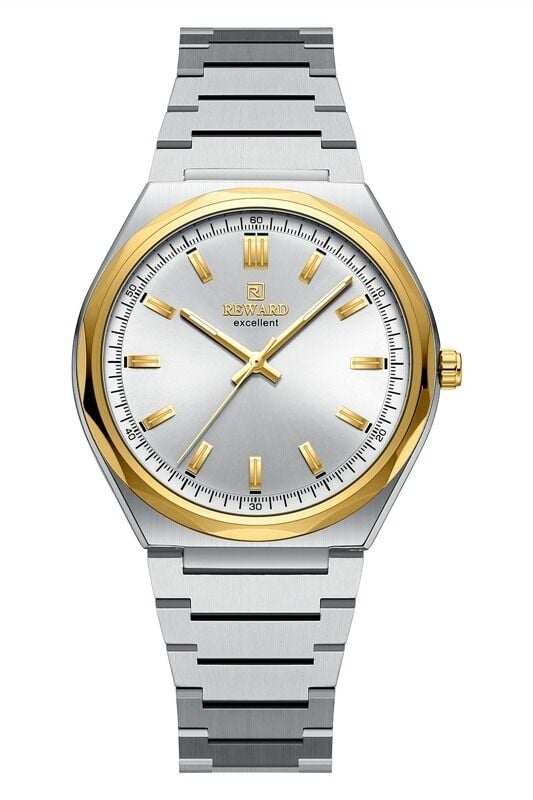 Reward Erkek Kol Saati | 42 mm Çelik Kasa, Gümüş Kadran, Çift Renk Çelik Kordon