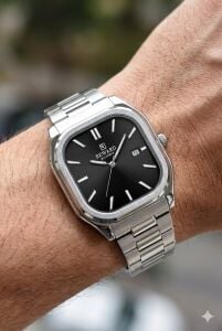 Reward Klasik Erkek Kol Saati | 42 mm Köşeli Çelik Kasa, Siyah Kadran, Çelik Kordon