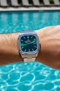 Reward Erkek Kol Saati | 42 mm Köşeli Çelik Kasa, Yeşil Kadran, Çelik Kordon, 5 ATM