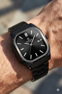 Reward Siyah Erkek Kol Saati | 42 mm Köşeli Çelik Kasa, Siyah Kadran, Siyah Çelik Kordon, 5ATM