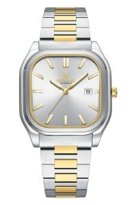 Reward Erkek Kol Saati | 42 mm Köşeli Çelik Kasa, Gümüş Kadran, Çift Renk Çelik Kordon, 5ATM