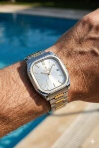 Reward Erkek Kol Saati | 42 mm Köşeli Çelik Kasa, Gümüş Kadran, Çift Renk Çelik Kordon, 5ATM