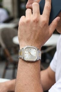 Reward Erkek Kol Saati | 42 mm Köşeli Çelik Kasa, Gümüş Kadran, Çift Renk Çelik Kordon, 5ATM