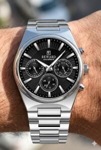 Reward Multifonksiyon Erkek Kol Saati | 45 mm Çelik Kasa, Mineral Cam, Siyah Kadran