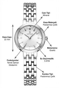 Reward Kadın Kol Saati | 22 mm Çelik Kasa, Gümüş Kadran, İnce Çelik Kordon