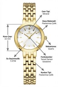 Reward Zarif Tasarım Kadın Kol Saati | 22 mm Çelik Kasa, İnce Çelik Kordon, Mineral Cam