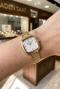 Reward Zarif Kadın Kol Saati | 22 mm Çelik Kasa, Kare Kadran, Altın Renk Çelik Kordon