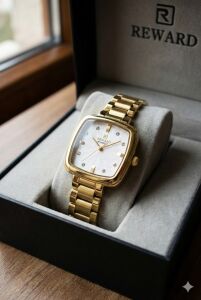 Reward Zarif Kadın Kol Saati | 22 mm Çelik Kasa, Kare Kadran, Altın Renk Çelik Kordon