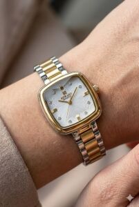 Reward Kadın Kol Saati | 22 mm Çelik Kasa, Kare Kadran, Çift Renk Çelik Kordon (Gold & Gümüş)