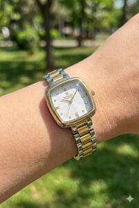 Reward Kadın Kol Saati | 22 mm Çelik Kasa, Kare Kadran, Çift Renk Çelik Kordon (Gold & Gümüş)