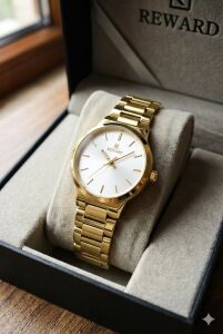 Reward Kadın Kol Saati |  22 mm Çelik Kasa, Altın Renk Çelik Kordon, Mineral Cam, 5ATM