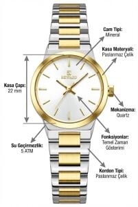 Reward Gümüş & Altın Renk Kadın Kol Saati | 22 mm Çelik Kasa, Çift Renk Çelik Kordon, Şık Tasarım