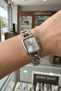 Reward Gümüş Renk Kadın Kol Saati | 22 mm Çelik Kasa, Dikdörtgen Kadran, Kalın Zincir Çelik Kordon