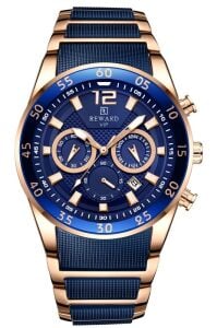 Reward Erkek Kol Saati | 45 mm Çelik Kasa, Lacivert Kadran, Rose Gold Detaylı Kordon