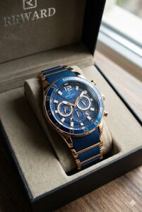 Reward Erkek Kol Saati | 45 mm Çelik Kasa, Lacivert Kadran, Rose Gold Detaylı Kordon