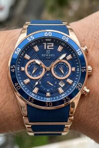Reward Erkek Kol Saati | 45 mm Çelik Kasa, Lacivert Kadran, Rose Gold Detaylı Kordon