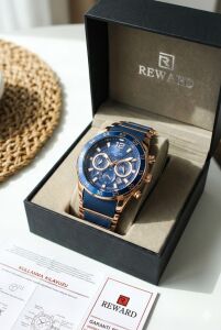 Reward Erkek Kol Saati | 45 mm Çelik Kasa, Lacivert Kadran, Rose Gold Detaylı Kordon