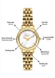 Lee Cooper Sedef Kadran Kadın Kol Saati | 30 mm Altın Renk Çelik Kasa, Çelik Kordon