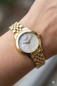 Lee Cooper Sedef Kadran Kadın Kol Saati | 30 mm Altın Renk Çelik Kasa, Çelik Kordon